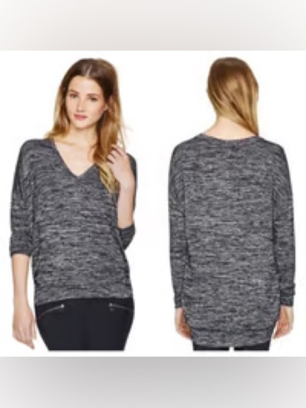 Charlotte Russe Gray Marled V-Neck Sweater